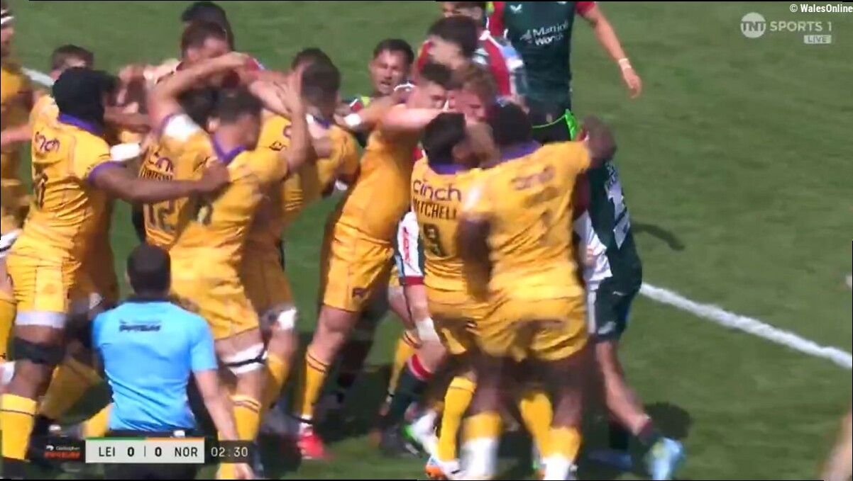 Wales star's gesture sparks mass brawl as commentator shouts 'it's going to kick off!'