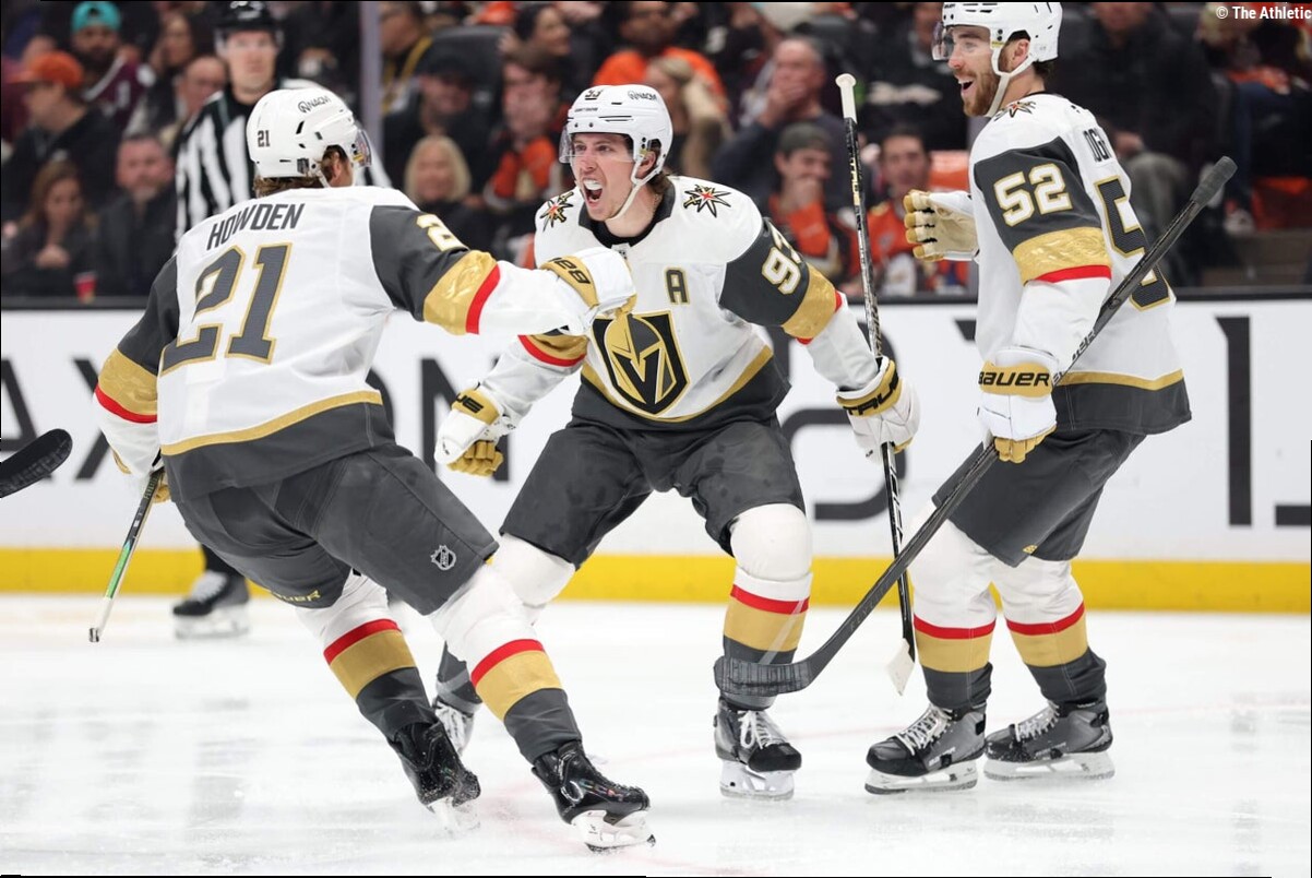 Golden Knights' Mitch Marner scores dazzling goal with his back to net, puck through legs