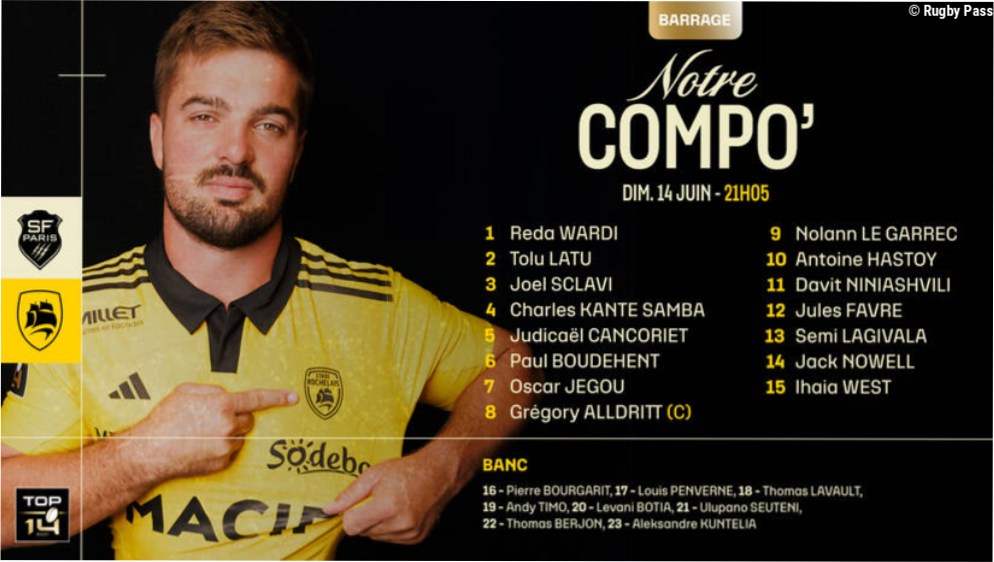 Les compos du barrage de Top 14 Stade français - La Rochelle en un coup d'oeil