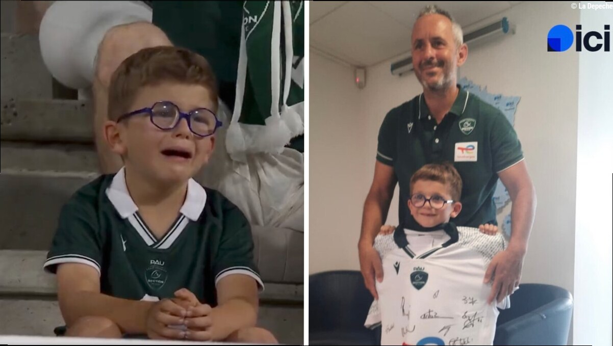Rugby Top 14: le petit garçon en pleurs parce que son club préféré pleure; pour se faire pardonner, la Section Paloise lui of