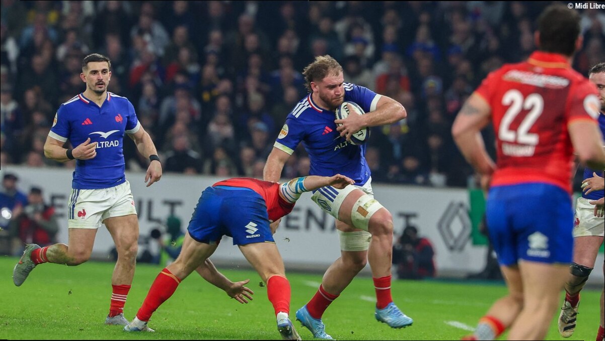 Les Montpelliérains Lenni Nouchi et Florian Verhaeghe avec les titulaires du XV de France à quelques jours du choc contre l'A