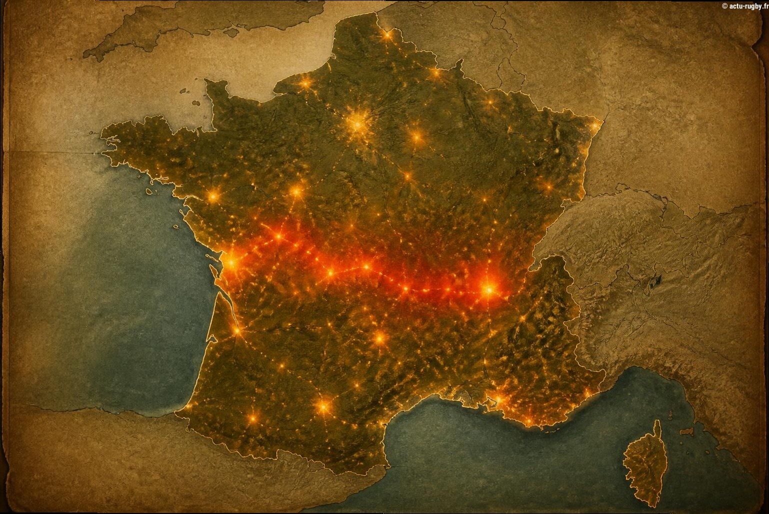 L'étude démographique des clubs de rugby france prouve la concentration des licenciés sous l'axe La Rochelle-Lyon