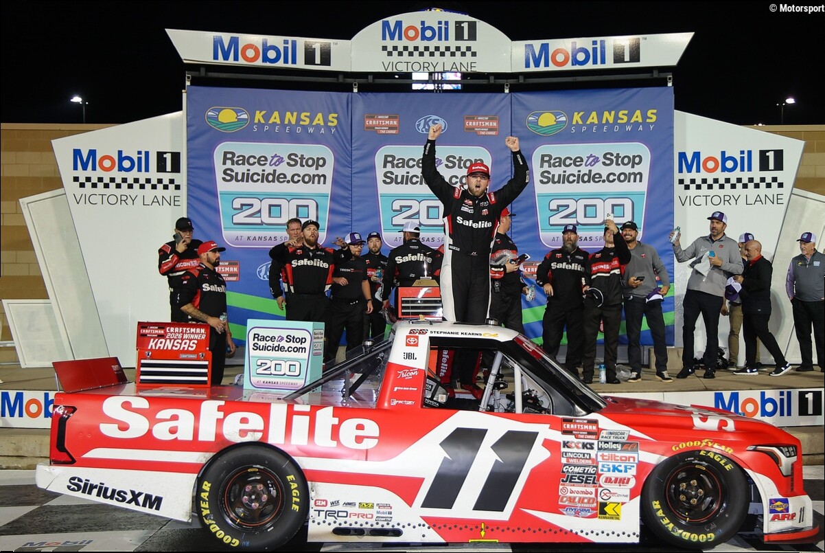 After five-hour rain delay, Kaden Honeycutt wins dramatic NASCAR Truck race at Kansas