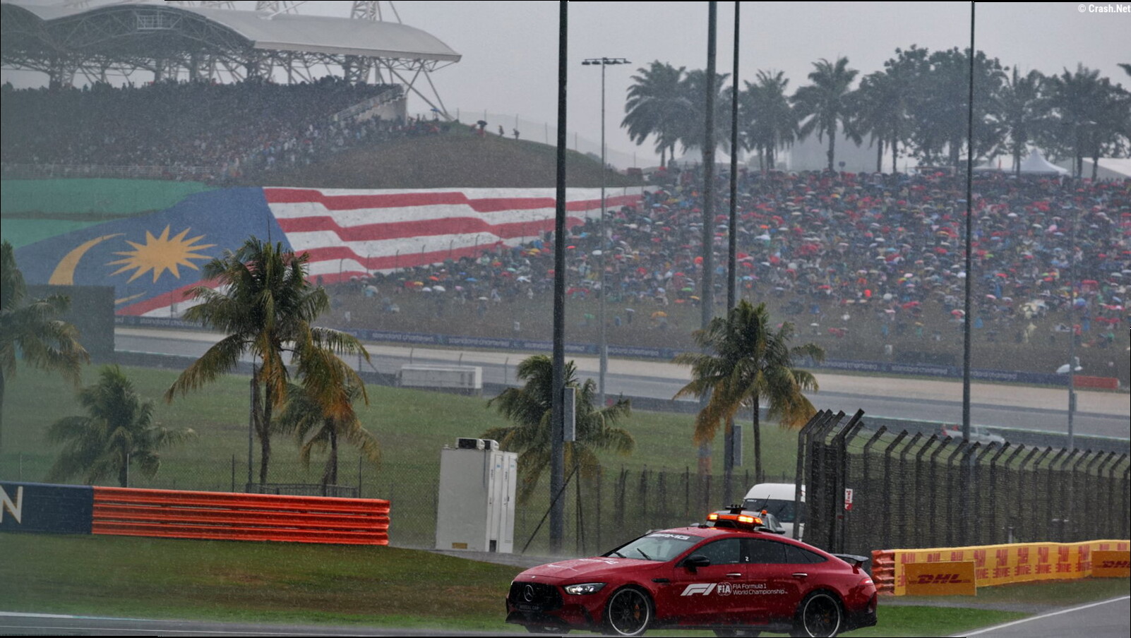 Start of the F1 Bahrain GP in Malaysia delayed after heavy deluge hits