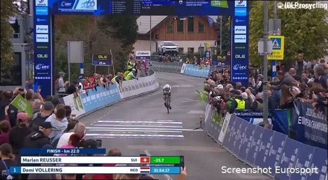 Dominant Reusser wins the elite women's European Championship time trial and denies Demi Vollering again