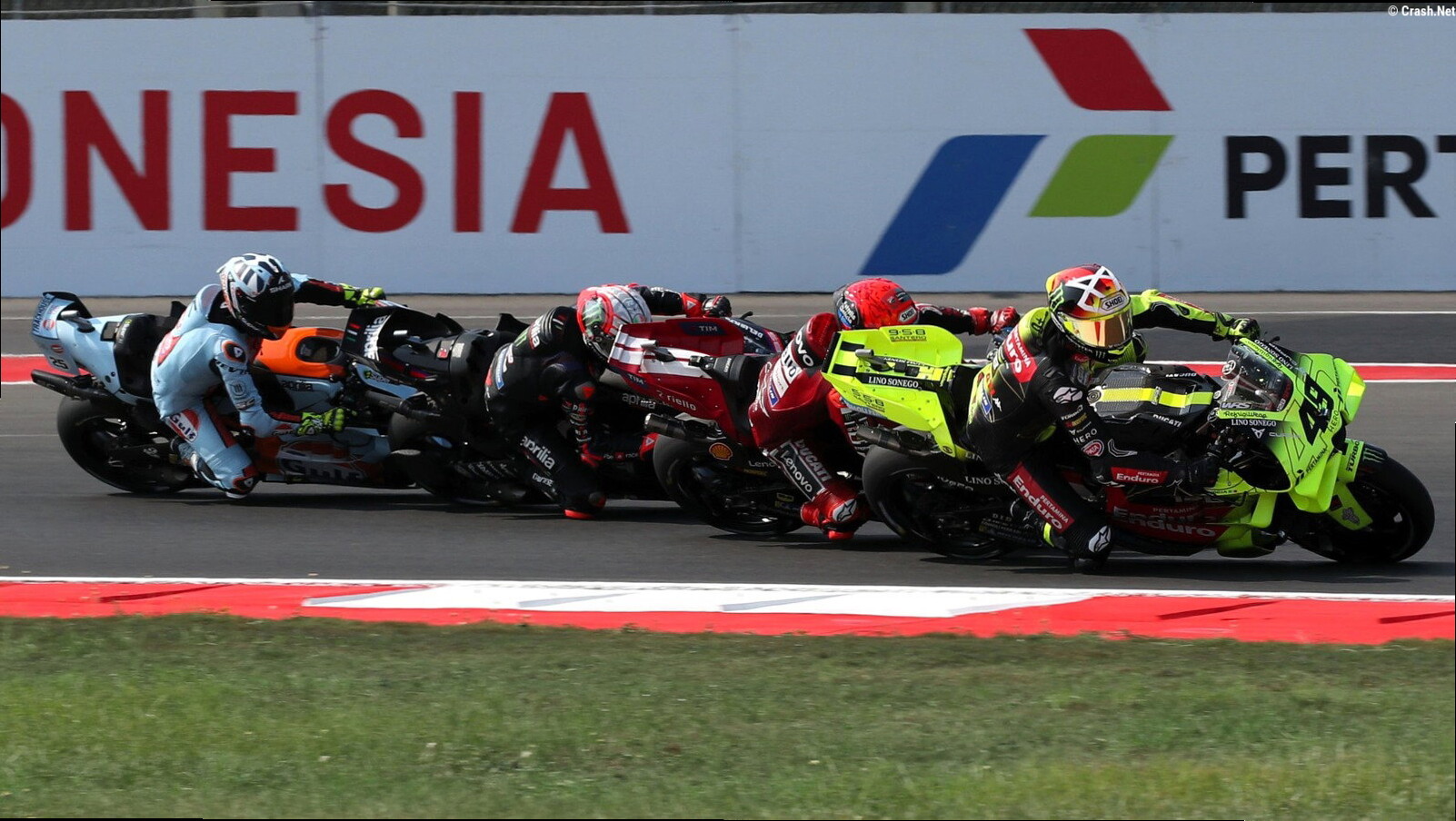 Fabio di Giannantonio "got hit", stuck "on the limiter" in Turn 1 mayhem