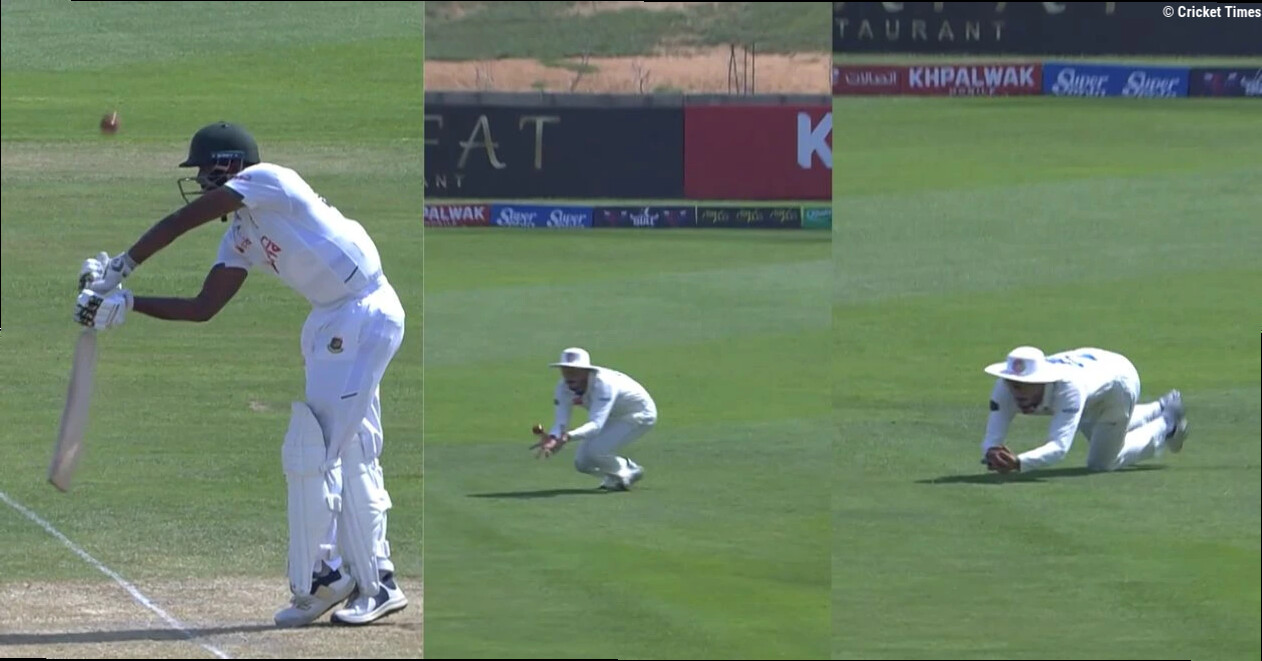 WATCH: Zia-ur-Rehman takes a splendid diving catch to dismiss Ebadot Hossain in AFG vs BAN one-off Test