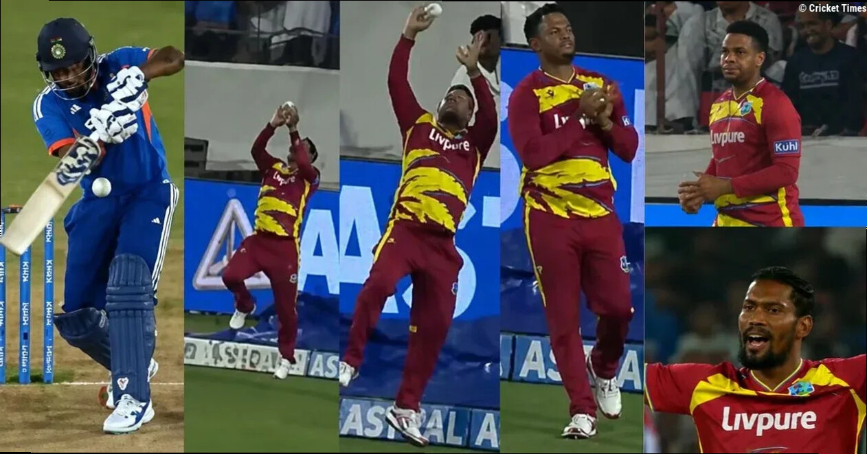 IND vs WI [WATCH]: Shimron Hetmyer takes a stunning boundary catch to dismiss Sanju Samson in 4th T20I