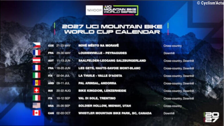 Coupe du Monde - Le calendrier 2027 : dix manches et un rendez-vous majeur aux Gets #LesGets #MBWorldCup #UCI #HauteSavoie202